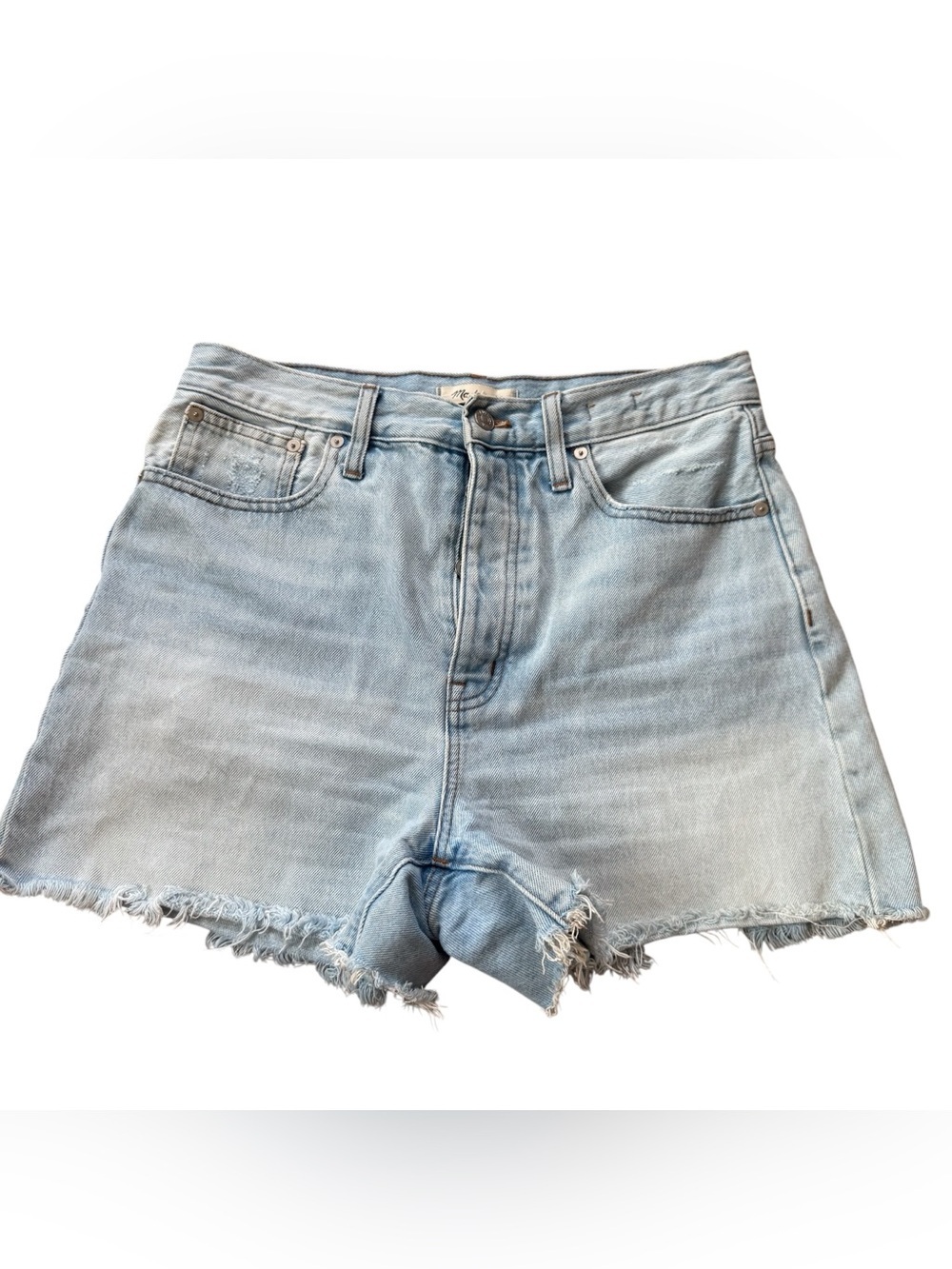 Madewell Light Denim “The Mom Short” size 28 waist with frayed hem